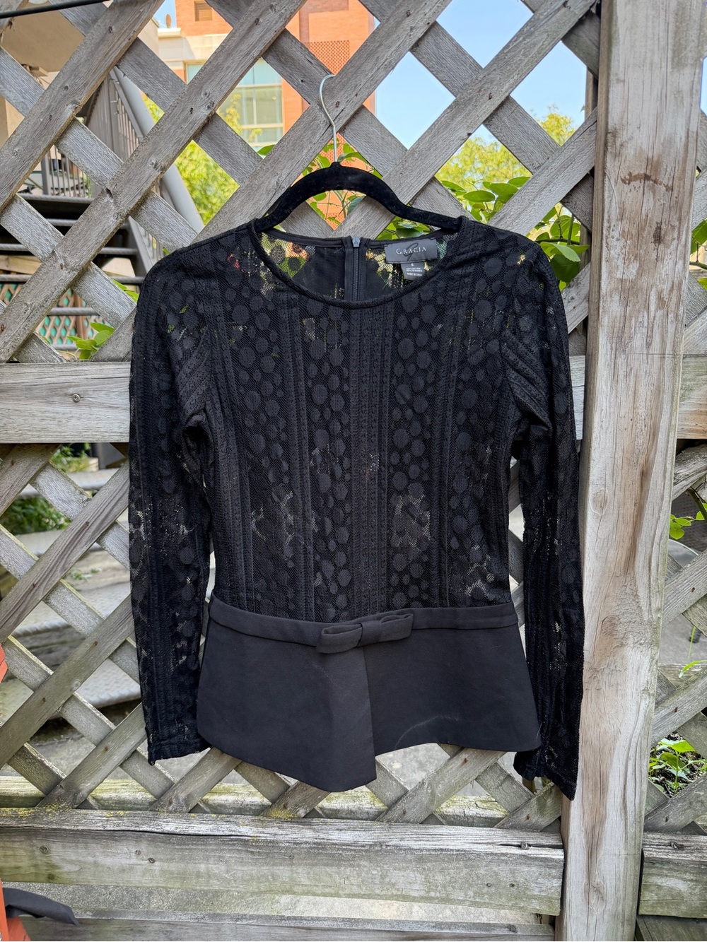 Gracia Black Lace Peplum Long Sleeve Top